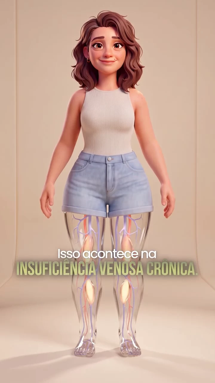 Personagem frontal com visualização ilustrativa das veias nas pernas.